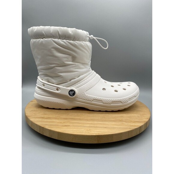 Crocs Shoes Mens 10 White Pull On Lined Clogs Mule Faux Fur Lined Boot 206630 - Picture 1 of 15